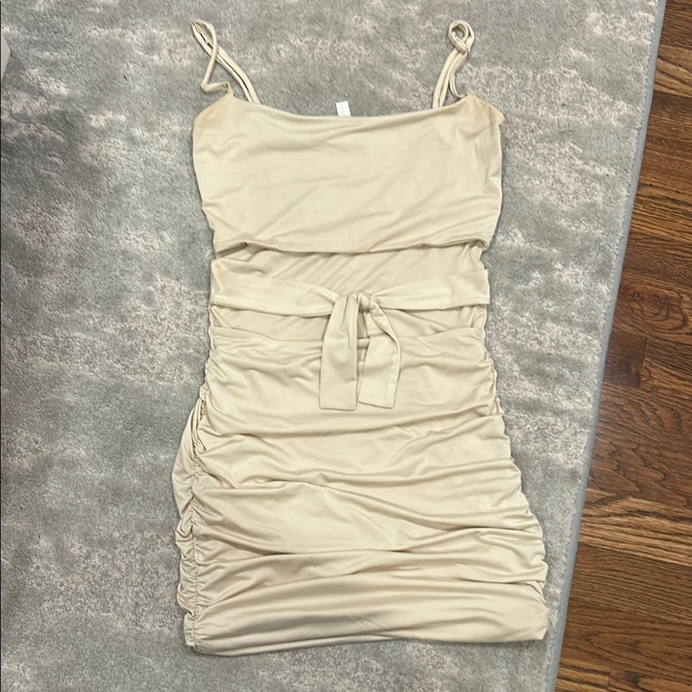 Lucy in the sky ruched mini dress with cutout